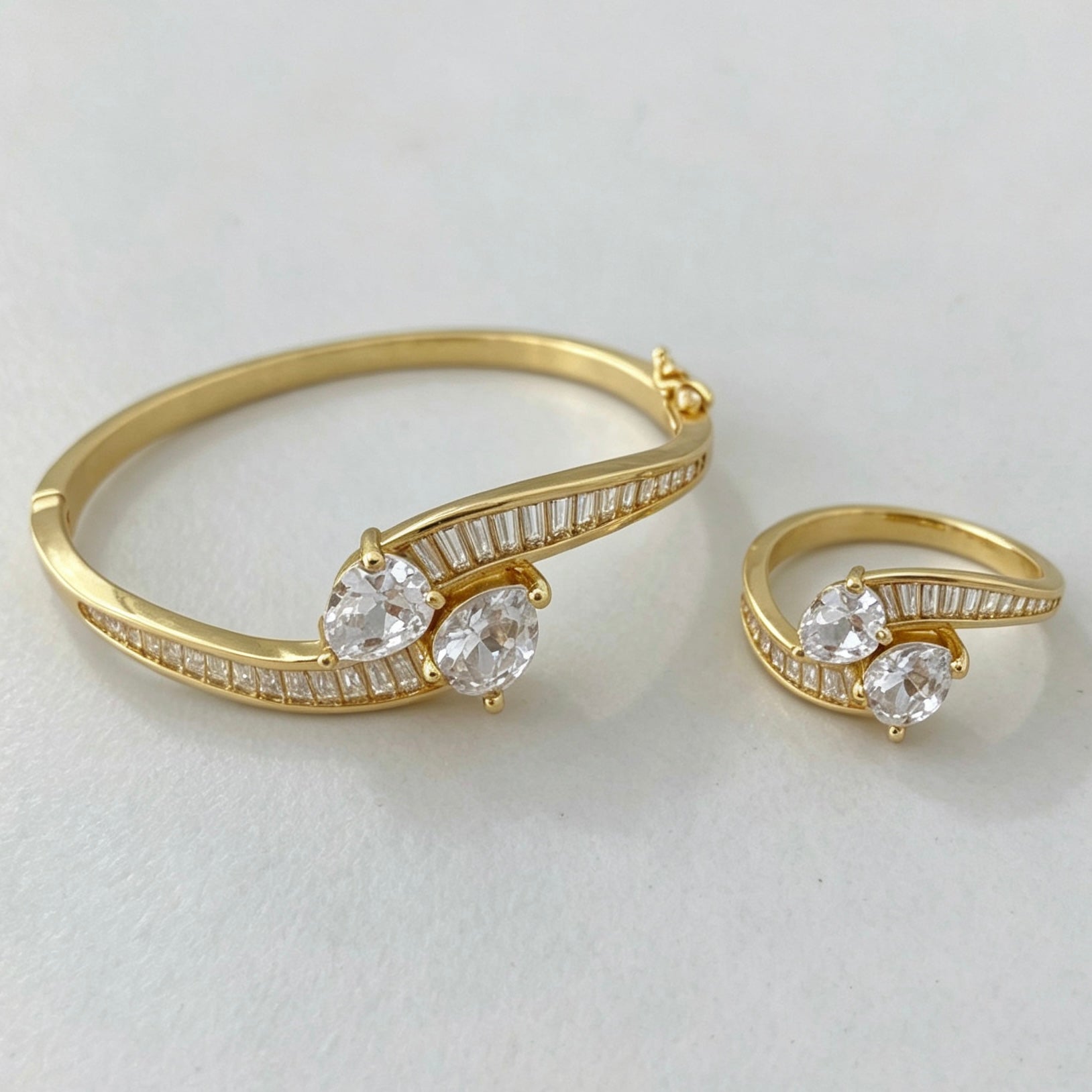 “You & Me” Pear cut Bangle and Ring set| Gold & Silver
