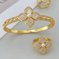 Flower Mother Pearl Lab Diamond Bangle and Ring set
