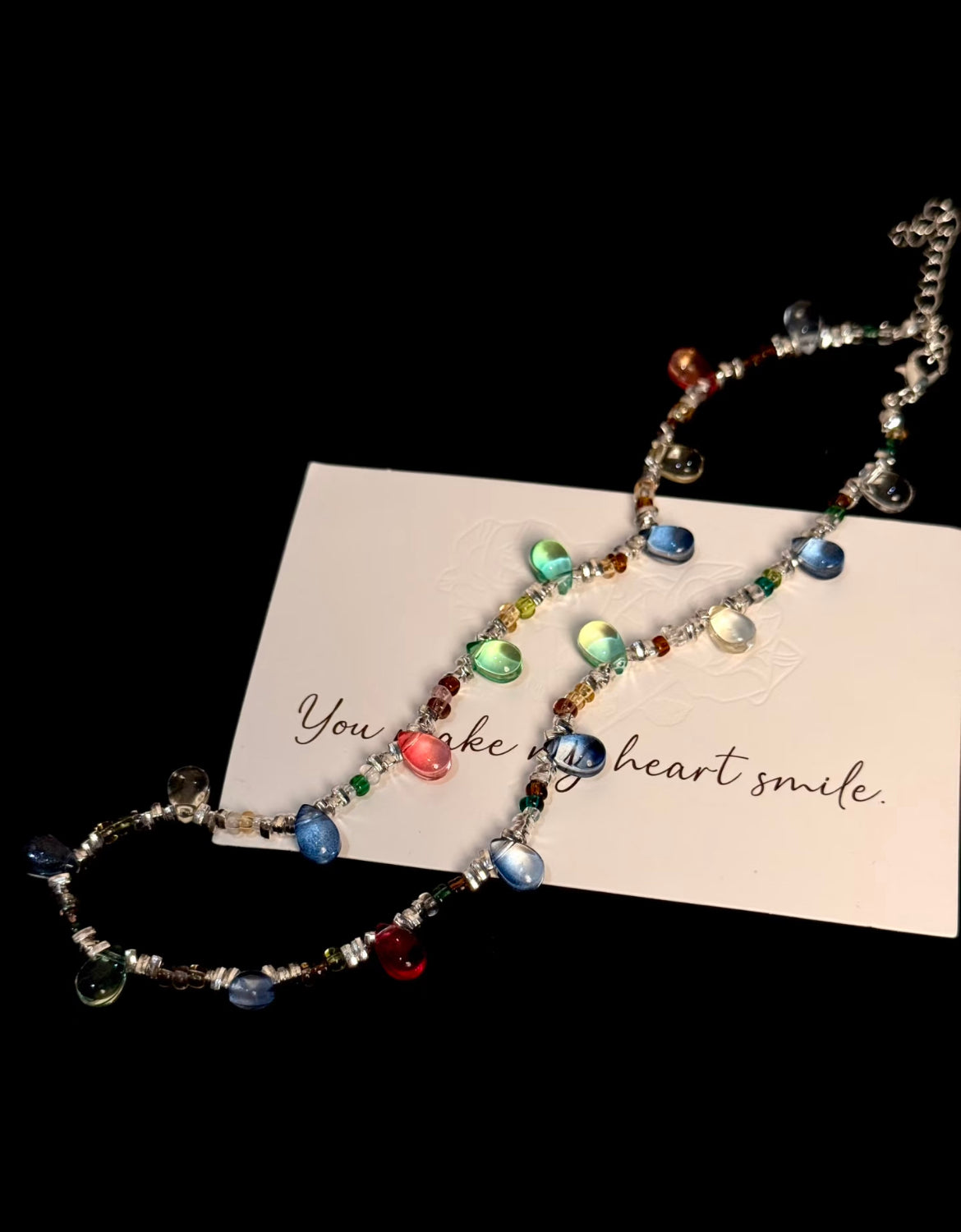Handmade Rainbow Glass Teardrop Necklace & Bracelet