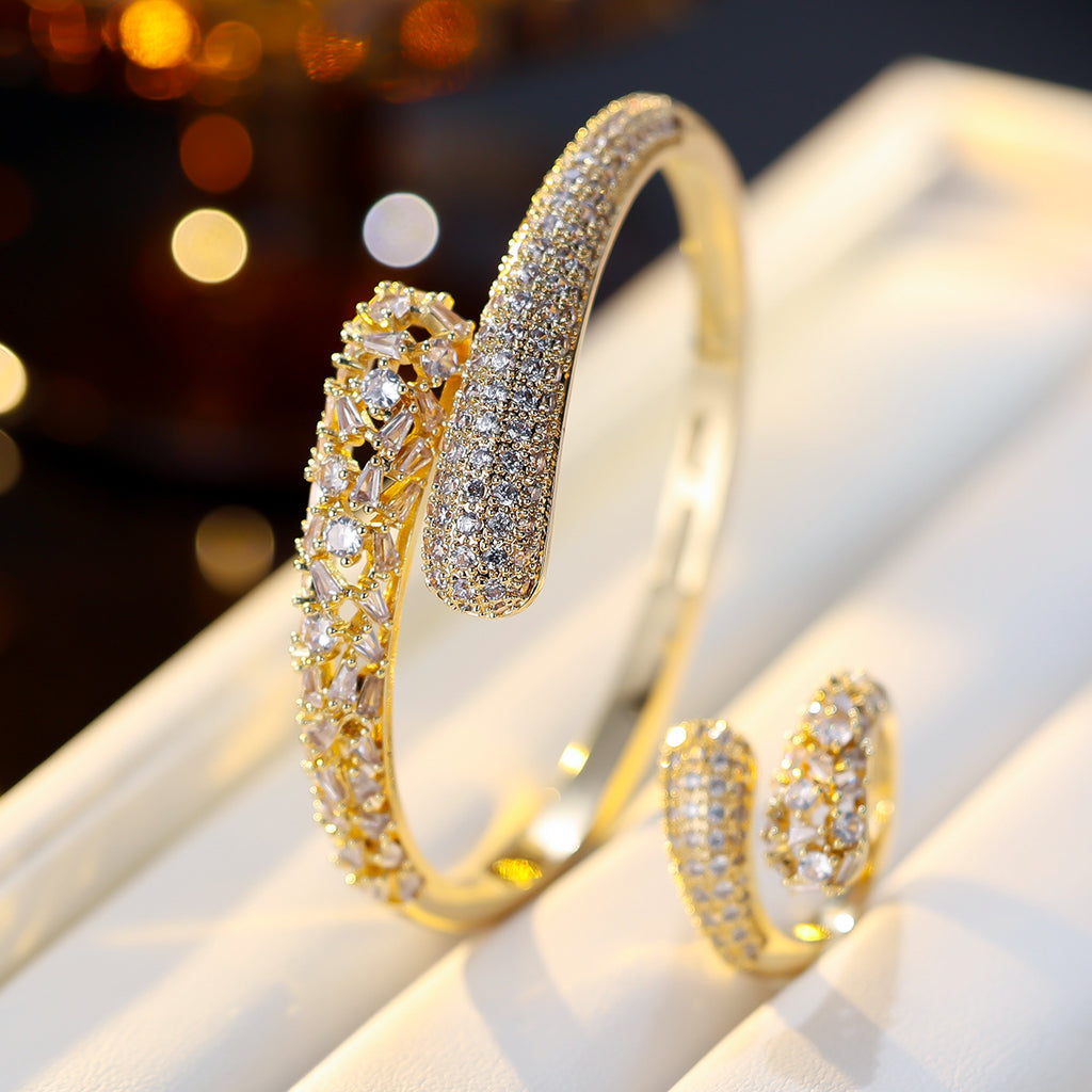 Sparkling Rows Wrap Bangle and Ring set| Gold&Silver