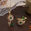 Spinning Emerald Flower Necklace and Ring set