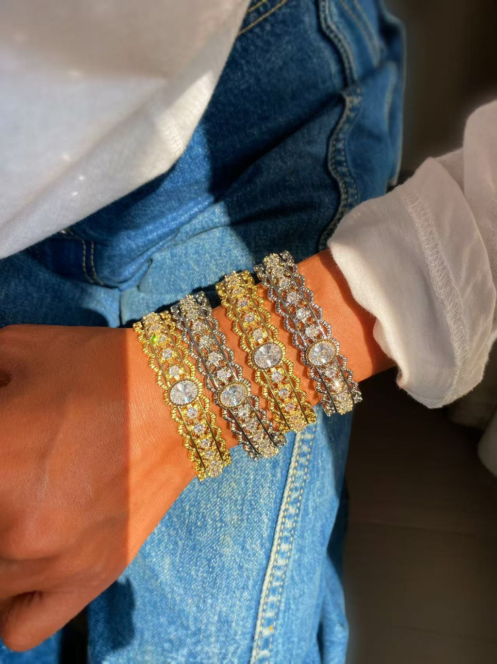 Vintage lace diamond bangle and ring set