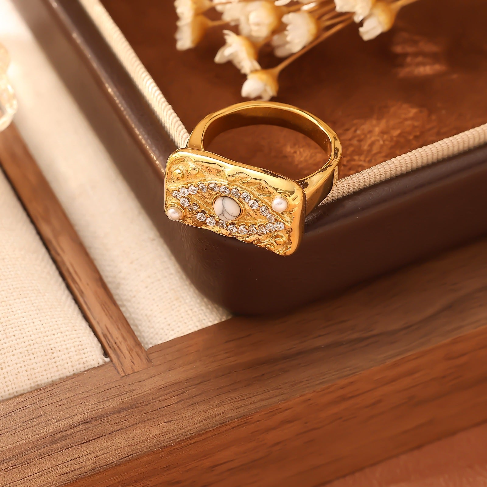 Vintage Turquoise& Pearl Eye Diamond Bangle and Ring Set